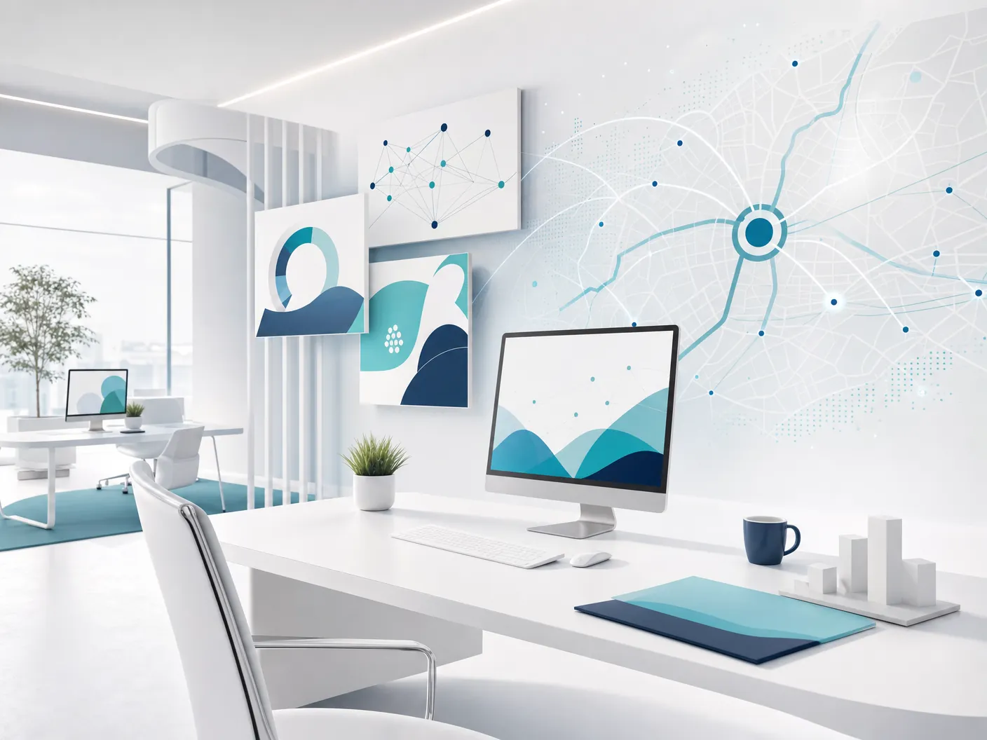 Moderner abstrakter Marketing-Arbeitsplatz ohne Menschen
